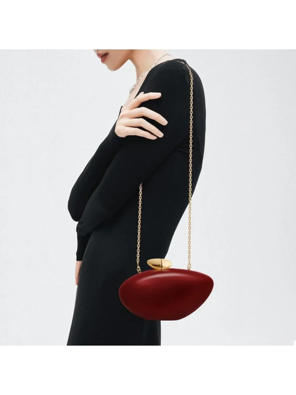 Women's Leather Red Tortoise Shell Acrylic Clutch Purse Gold Evening Handbag